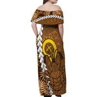 Vanuatu Coconut Crab Family Matching Off Shoulder Maxi Dress and Hawaiian Shirt Ni-Van Tropical Leaves With Sand Drawing Art LT14 - Polynesian Pride