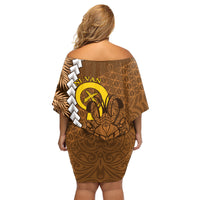 Vanuatu Coconut Crab Family Matching Off Shoulder Short Dress and Hawaiian Shirt Ni-Van Tropical Leaves With Sand Drawing Art LT14 - Polynesian Pride