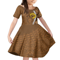 Vanuatu Coconut Crab Family Matching Short Sleeve Bodycon Dress and Hawaiian Shirt Ni-Van Tropical Leaves With Sand Drawing Art LT14 Daughter's Dress Brown - Polynesian Pride