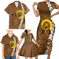 Vanuatu Coconut Crab Family Matching Short Sleeve Bodycon Dress and Hawaiian Shirt Ni-Van Tropical Leaves With Sand Drawing Art LT14 - Polynesian Pride