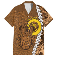 Vanuatu Coconut Crab Family Matching Summer Maxi Dress and Hawaiian Shirt Ni-Van Tropical Leaves With Sand Drawing Art LT14 Dad's Shirt - Short Sleeve Brown - Polynesian Pride