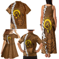Vanuatu Coconut Crab Family Matching Tank Maxi Dress and Hawaiian Shirt Ni-Van Tropical Leaves With Sand Drawing Art LT14 - Polynesian Pride