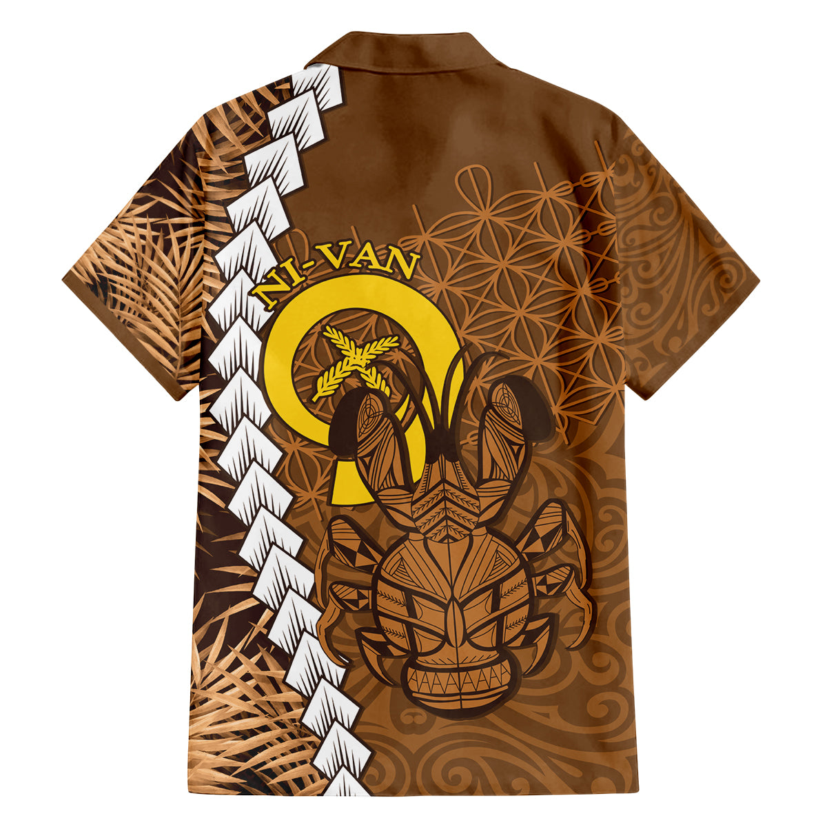 Vanuatu Coconut Crab Family Matching Tank Maxi Dress and Hawaiian Shirt Ni-Van Tropical Leaves With Sand Drawing Art LT14 - Polynesian Pride
