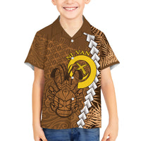 Vanuatu Coconut Crab Family Matching Tank Maxi Dress and Hawaiian Shirt Ni-Van Tropical Leaves With Sand Drawing Art LT14 Son's Shirt Brown - Polynesian Pride