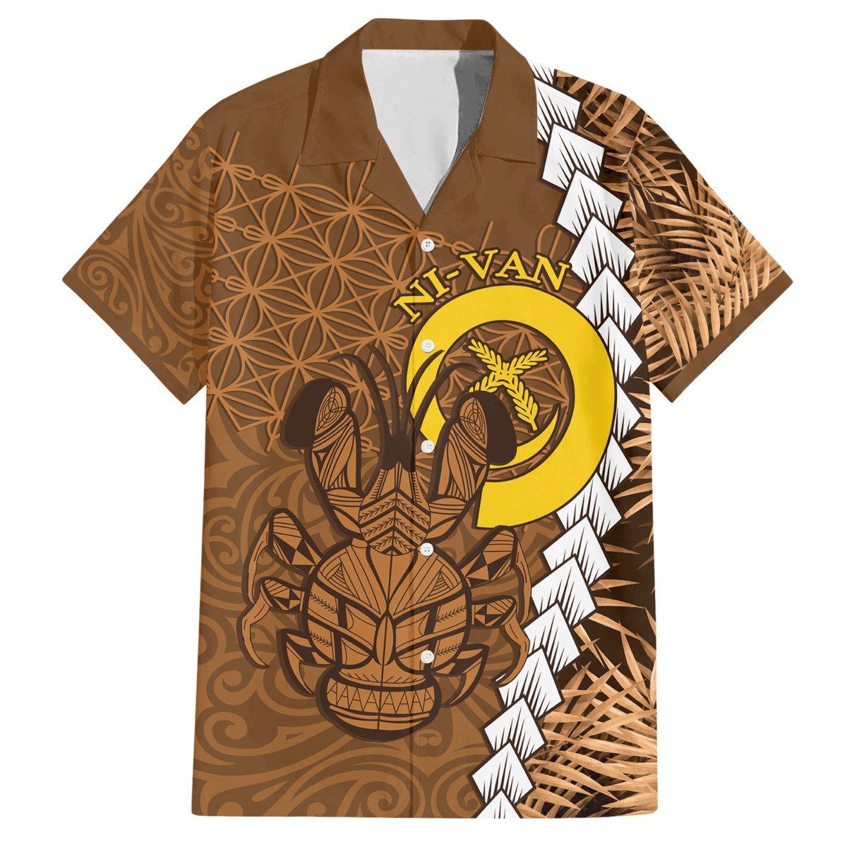 Vanuatu Coconut Crab Hawaiian Shirt Ni-Van Tropical Leaves With Sand Drawing Art LT14 Brown - Polynesian Pride