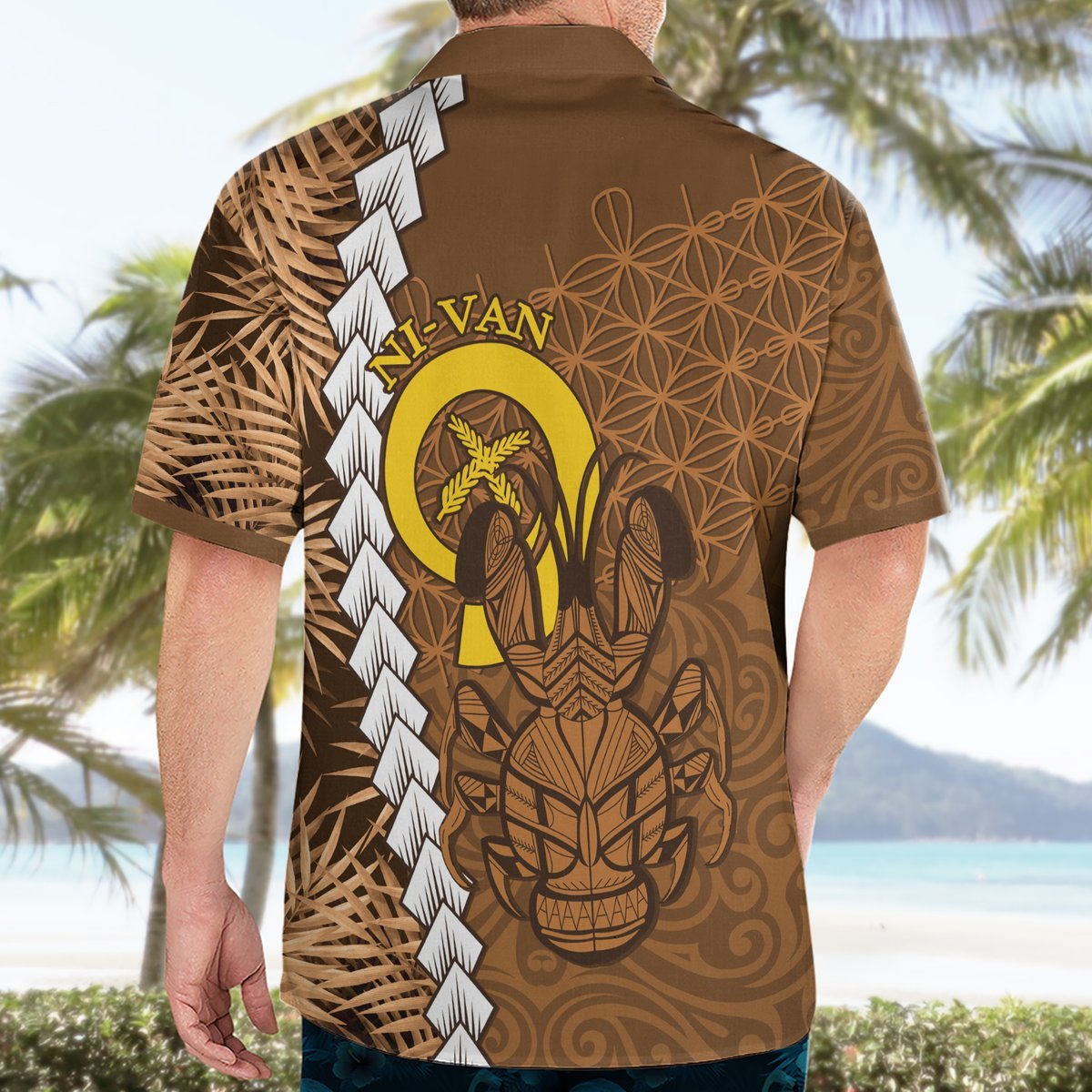 Vanuatu Coconut Crab Hawaiian Shirt Ni-Van Tropical Leaves With Sand Drawing Art LT14 - Polynesian Pride