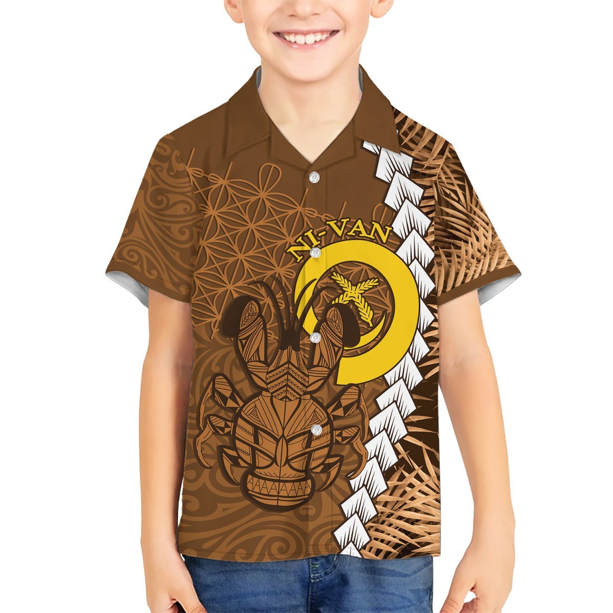 Vanuatu Coconut Crab Hawaiian Shirt Ni-Van Tropical Leaves With Sand Drawing Art LT14 - Polynesian Pride
