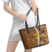 Vanuatu Coconut Crab Leather Tote Bag Ni-Van Tropical Leaves With Sand Drawing Art