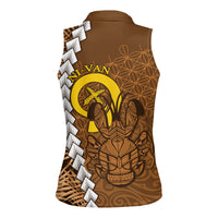 Vanuatu Coconut Crab Women Sleeveless Polo Shirt Ni-Van Tropical Leaves With Sand Drawing Art LT14 - Polynesian Pride