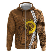 Vanuatu Coconut Crab Zip Hoodie Ni-Van Tropical Leaves With Sand Drawing Art LT14 Zip Hoodie Brown - Polynesian Pride