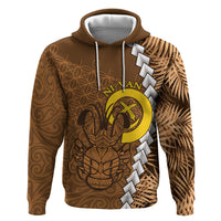 Vanuatu Coconut Crab Zip Hoodie Ni-Van Tropical Leaves With Sand Drawing Art LT14 Pullover Hoodie Brown - Polynesian Pride