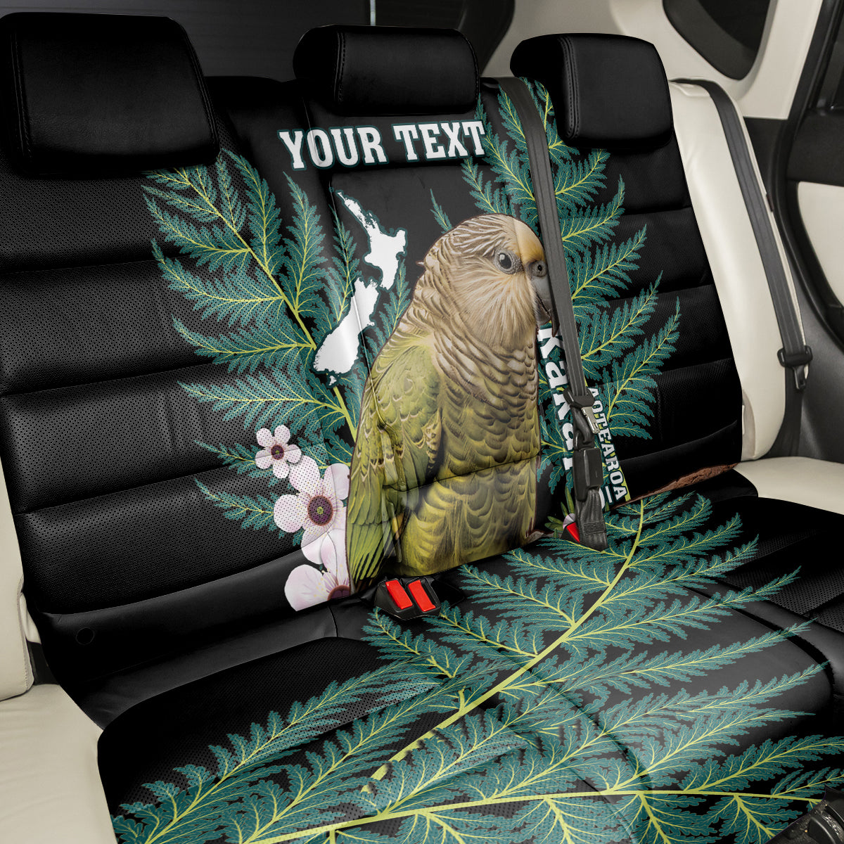 Personalised New Zealand Kakapo Back Car Seat Cover Aotearoa Fern With Manuka LT14 - Polynesian Pride