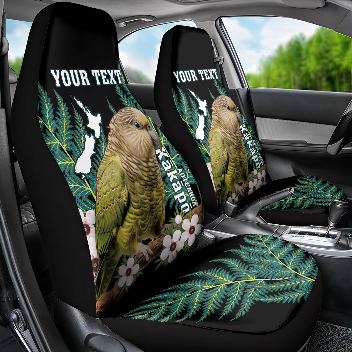 Personalised New Zealand Kakapo Car Seat Cover Aotearoa Fern With Manuka LT14 - Polynesian Pride