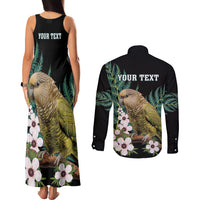 Personalised New Zealand Kakapo Couples Matching Tank Maxi Dress and Long Sleeve Button Shirt Aotearoa Fern With Manuka LT14 - Polynesian Pride
