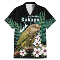 Personalised New Zealand Kakapo Family Matching Mermaid Dress and Hawaiian Shirt Aotearoa Fern With Manuka LT14 Dad's Shirt - Short Sleeve Black - Polynesian Pride
