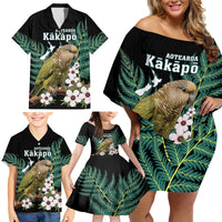 Personalised New Zealand Kakapo Family Matching Off Shoulder Short Dress and Hawaiian Shirt Aotearoa Fern With Manuka LT14 - Polynesian Pride