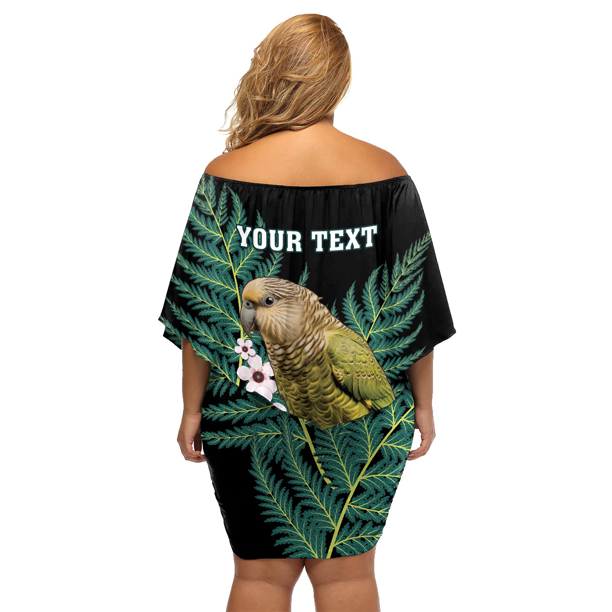 Personalised New Zealand Kakapo Family Matching Off Shoulder Short Dress and Hawaiian Shirt Aotearoa Fern With Manuka LT14 - Polynesian Pride