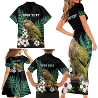 Personalised New Zealand Kakapo Family Matching Short Sleeve Bodycon Dress and Hawaiian Shirt Aotearoa Fern With Manuka LT14 - Polynesian Pride