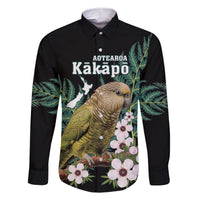 Personalised New Zealand Kakapo Family Matching Short Sleeve Bodycon Dress and Hawaiian Shirt Aotearoa Fern With Manuka LT14 Dad's Shirt - Long Sleeve Black - Polynesian Pride