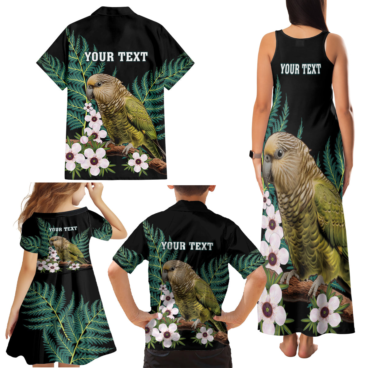 Personalised New Zealand Kakapo Family Matching Tank Maxi Dress and Hawaiian Shirt Aotearoa Fern With Manuka LT14 - Polynesian Pride