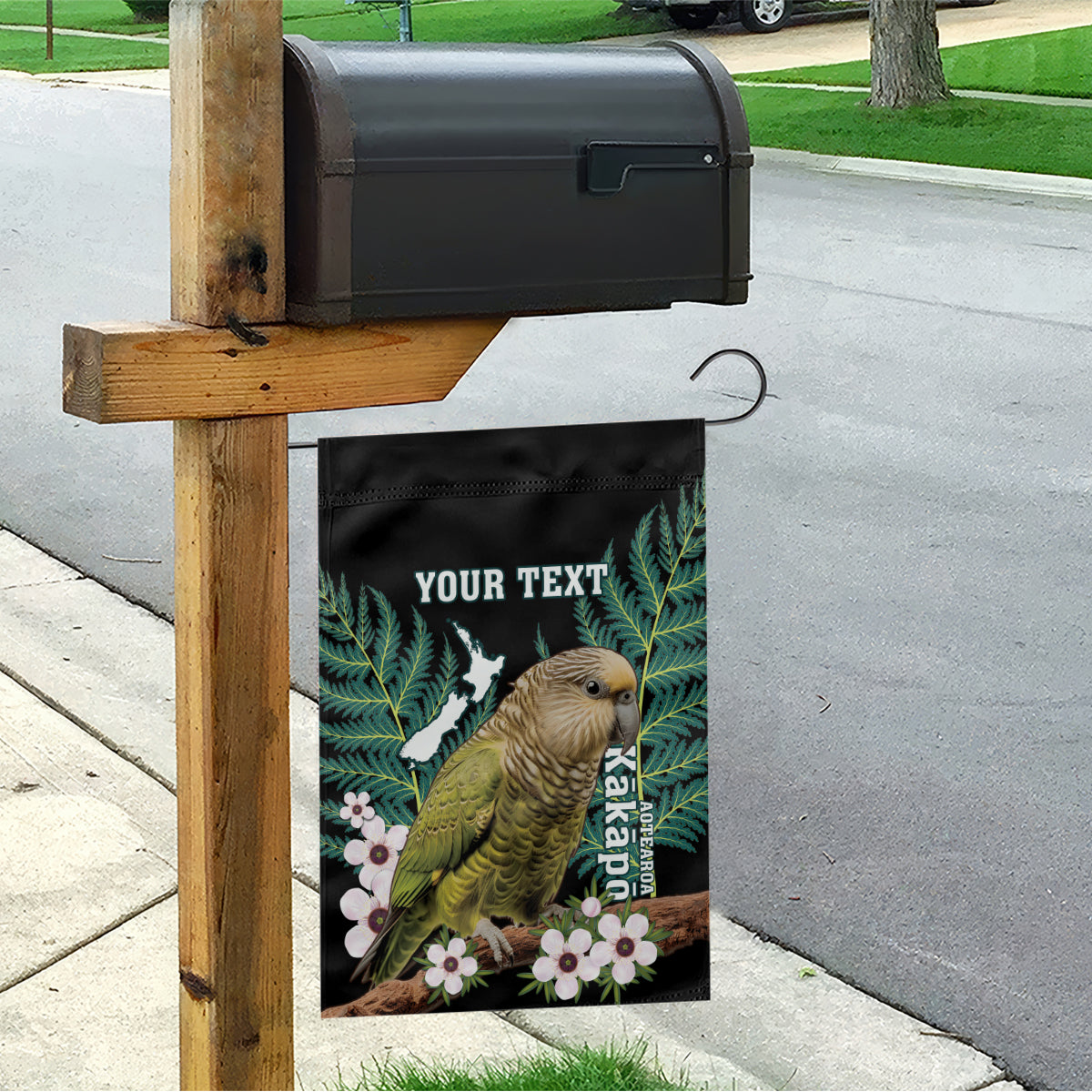 Personalised New Zealand Kakapo Garden Flag Aotearoa Fern With Manuka LT14 - Polynesian Pride