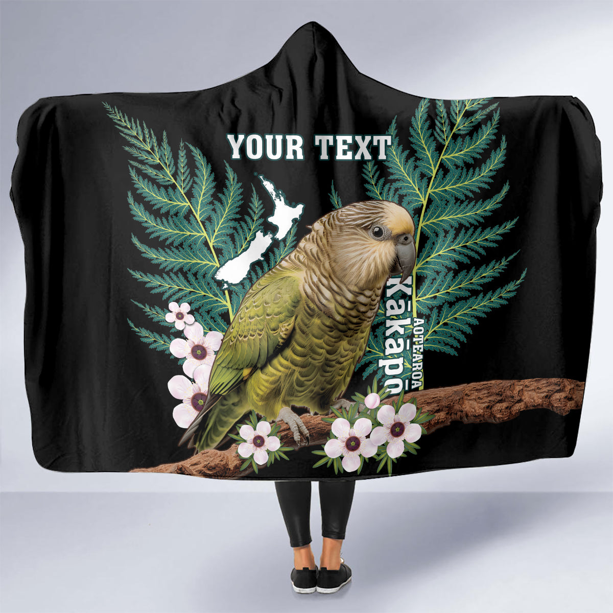 Personalised New Zealand Kakapo Hooded Blanket Aotearoa Fern With Manuka LT14 - Polynesian Pride
