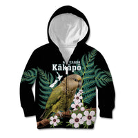 Personalised New Zealand Kakapo Kid Hoodie Aotearoa Fern With Manuka LT14 Zip Hoodie Black - Polynesian Pride
