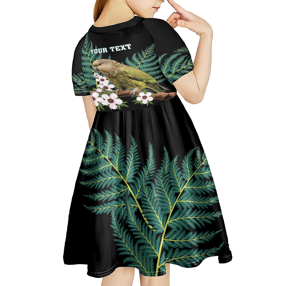 Personalised New Zealand Kakapo Kid Short Sleeve Dress Aotearoa Fern With Manuka LT14 - Polynesian Pride