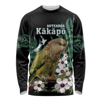 Personalised New Zealand Kakapo Long Sleeve Shirt Aotearoa Fern With Manuka LT14 Unisex Black - Polynesian Pride