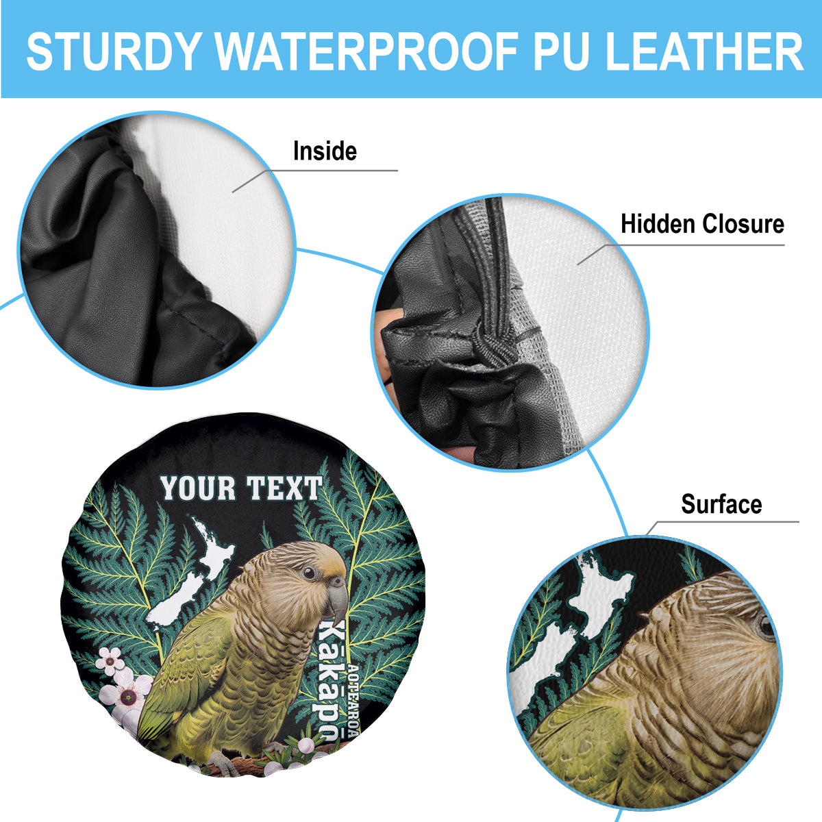 Personalised New Zealand Kakapo Spare Tire Cover Aotearoa Fern With Manuka LT14 - Polynesian Pride
