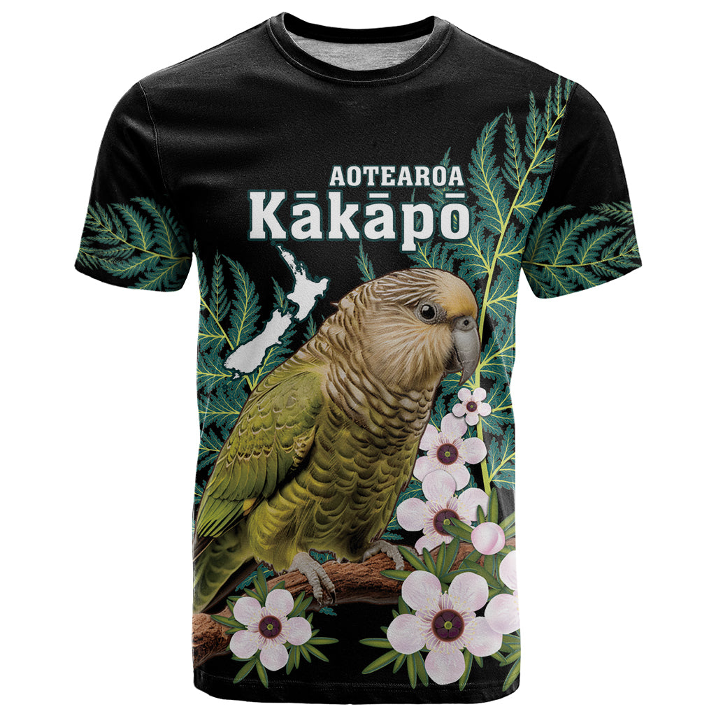 Personalised New Zealand Kakapo T Shirt Aotearoa Fern With Manuka LT14 Black - Polynesian Pride
