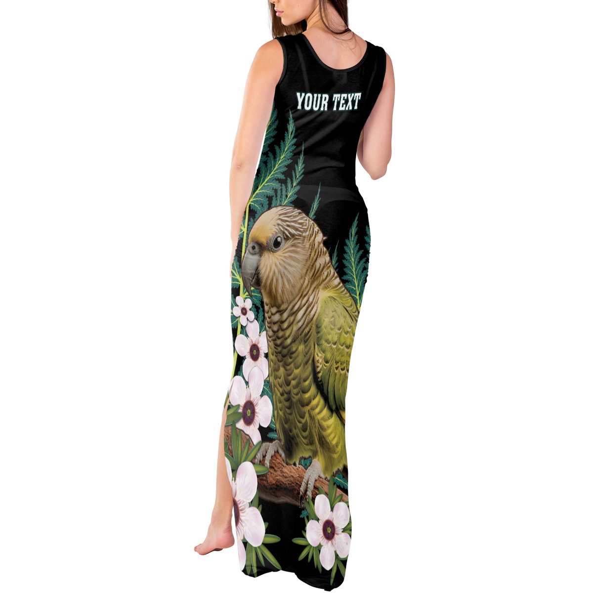 Personalised New Zealand Kakapo Tank Maxi Dress Aotearoa Fern With Manuka LT14 - Polynesian Pride