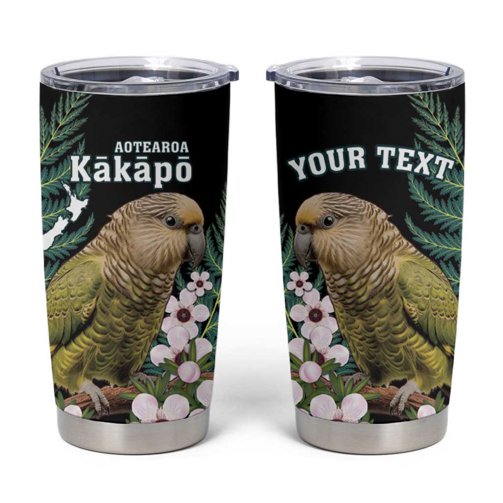 Personalised New Zealand Kakapo Tumbler Cup Aotearoa Fern With Manuka LT14 Black - Polynesian Pride