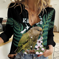 Personalised New Zealand Kakapo Women Casual Shirt Aotearoa Fern With Manuka LT14 Female Black - Polynesian Pride