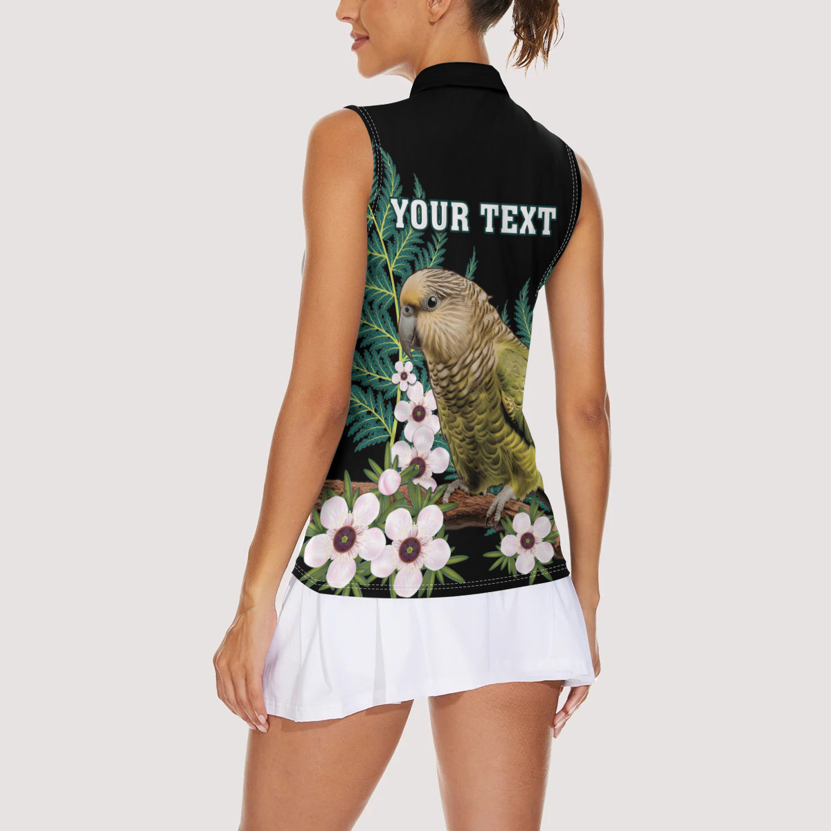 Personalised New Zealand Kakapo Women Sleeveless Polo Shirt Aotearoa Fern With Manuka LT14 - Polynesian Pride
