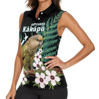 Personalised New Zealand Kakapo Women Sleeveless Polo Shirt Aotearoa Fern With Manuka LT14 - Polynesian Pride