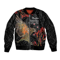 Personalised New Zealand Kea Bomber Jacket Nestor Notabilis With Harakeke Maori Pattern LT14 Unisex Black - Polynesian Pride