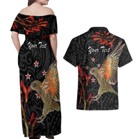 Personalised New Zealand Kea Couples Matching Off Shoulder Maxi Dress and Hawaiian Shirt Nestor Notabilis With Harakeke Maori Pattern LT14 - Polynesian Pride