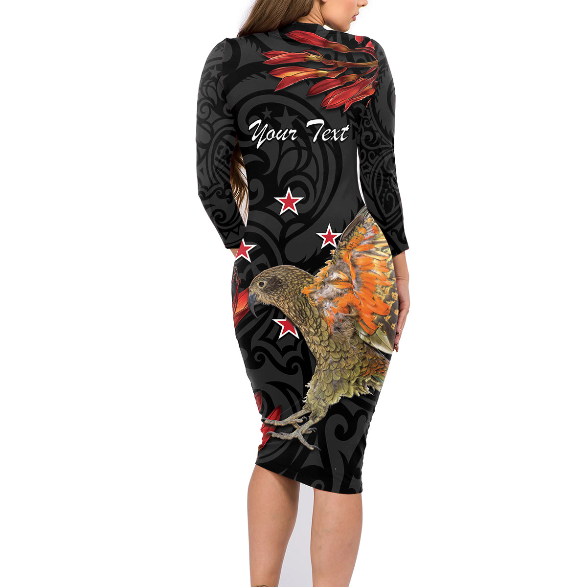 Personalised New Zealand Kea Family Matching Long Sleeve Bodycon Dress and Hawaiian Shirt Nestor Notabilis With Harakeke Maori Pattern LT14 - Polynesian Pride