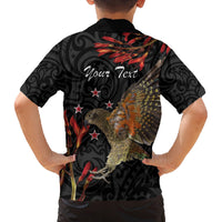 Personalised New Zealand Kea Family Matching Off The Shoulder Long Sleeve Dress and Hawaiian Shirt Nestor Notabilis With Harakeke Maori Pattern LT14 - Polynesian Pride