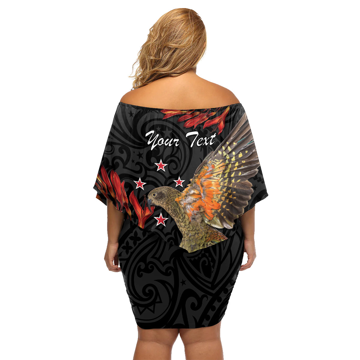 Personalised New Zealand Kea Family Matching Off Shoulder Short Dress and Hawaiian Shirt Nestor Notabilis With Harakeke Maori Pattern LT14 - Polynesian Pride