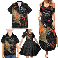Personalised New Zealand Kea Family Matching Summer Maxi Dress and Hawaiian Shirt Nestor Notabilis With Harakeke Maori Pattern LT14 - Polynesian Pride