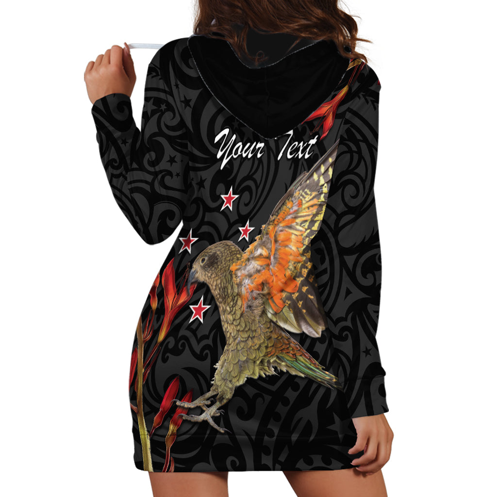 Personalised New Zealand Kea Hoodie Dress Nestor Notabilis With Harakeke Maori Pattern LT14 - Polynesian Pride