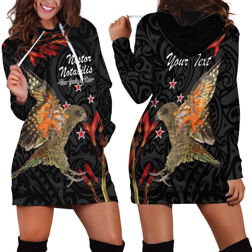 Personalised New Zealand Kea Hoodie Dress Nestor Notabilis With Harakeke Maori Pattern LT14 - Polynesian Pride