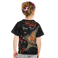Personalised New Zealand Kea Kid T Shirt Nestor Notabilis With Harakeke Maori Pattern LT14 - Polynesian Pride