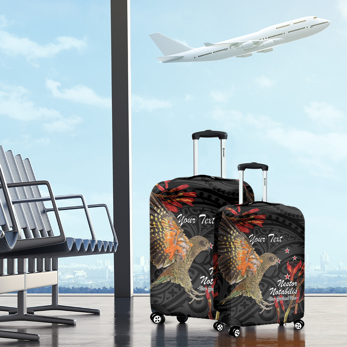 Personalised New Zealand Kea Luggage Cover Nestor Notabilis With Harakeke Maori Pattern