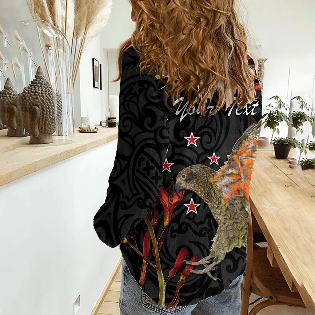 Personalised New Zealand Kea Women Casual Shirt Nestor Notabilis With Harakeke Maori Pattern LT14 - Polynesian Pride