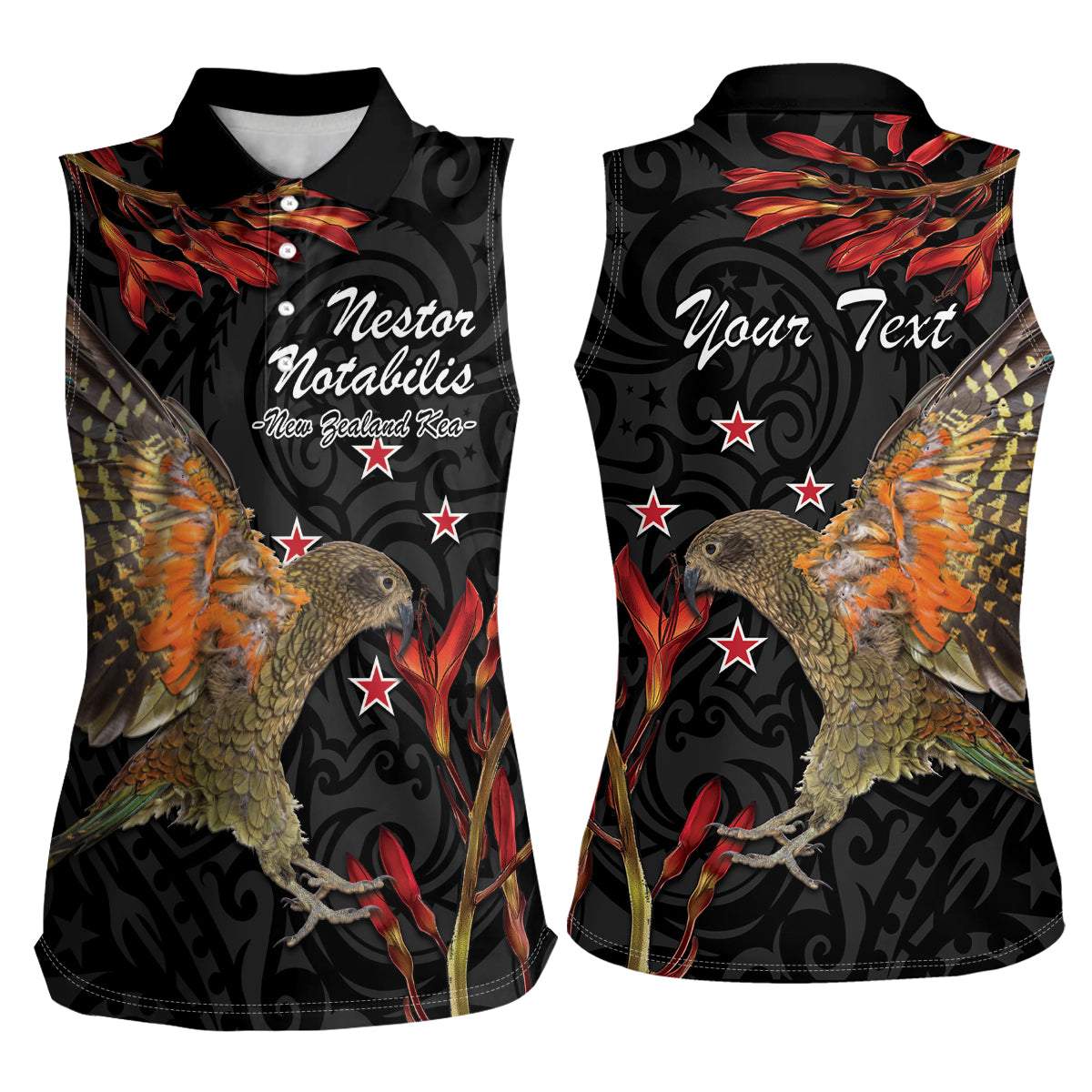 Personalised New Zealand Kea Women Sleeveless Polo Shirt Nestor Notabilis With Harakeke Maori Pattern LT14 - Polynesian Pride