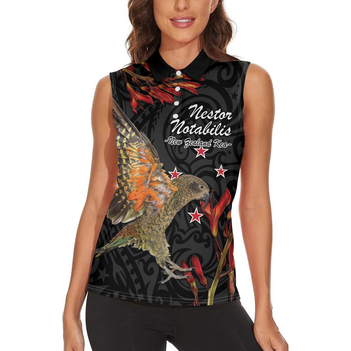 Personalised New Zealand Kea Women Sleeveless Polo Shirt Nestor Notabilis With Harakeke Maori Pattern LT14 - Polynesian Pride