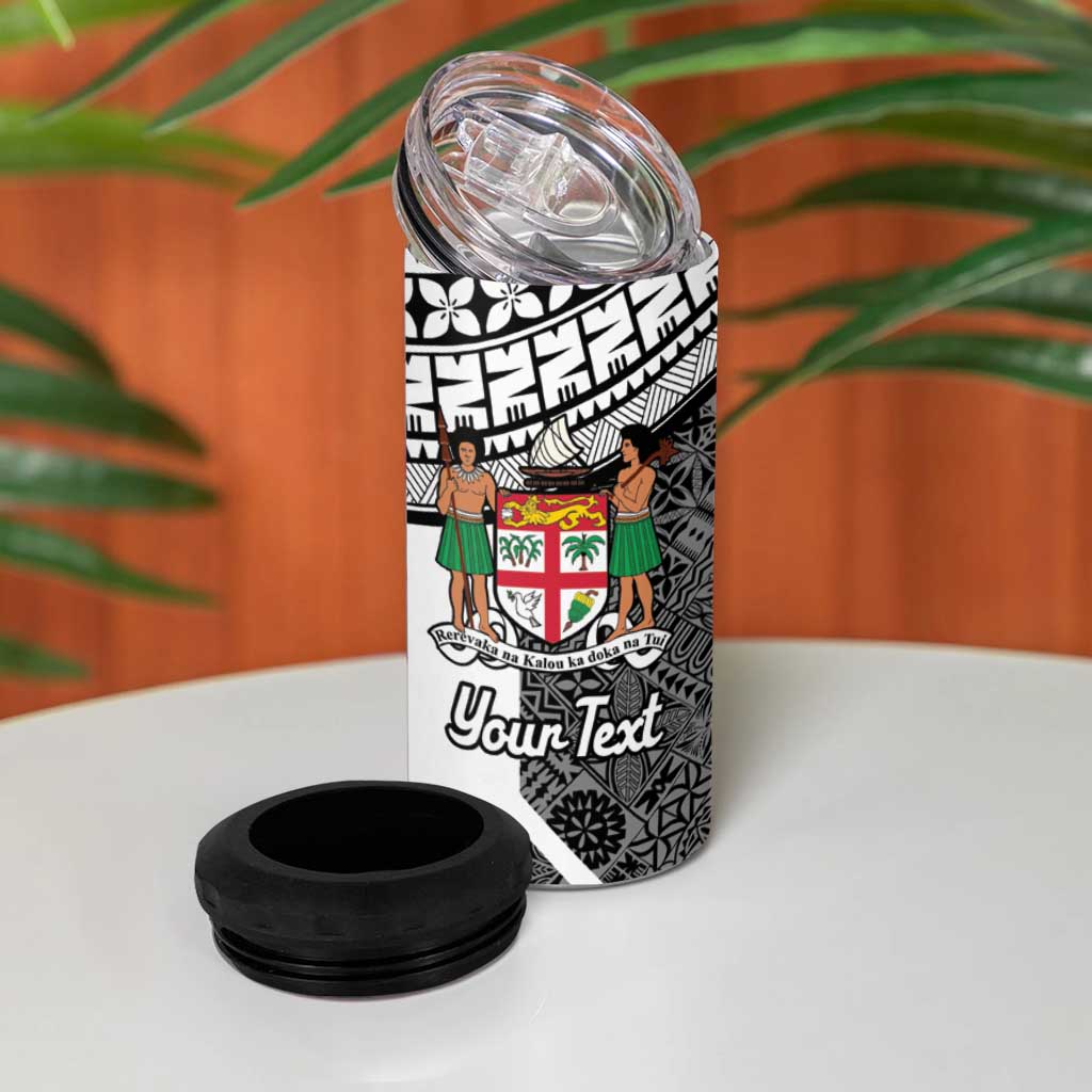 Custom Fiji Tapa Rugby 4 in 1 Can Cooler Tumbler Flying Fijian Black And White Version LT14 - Polynesian Pride